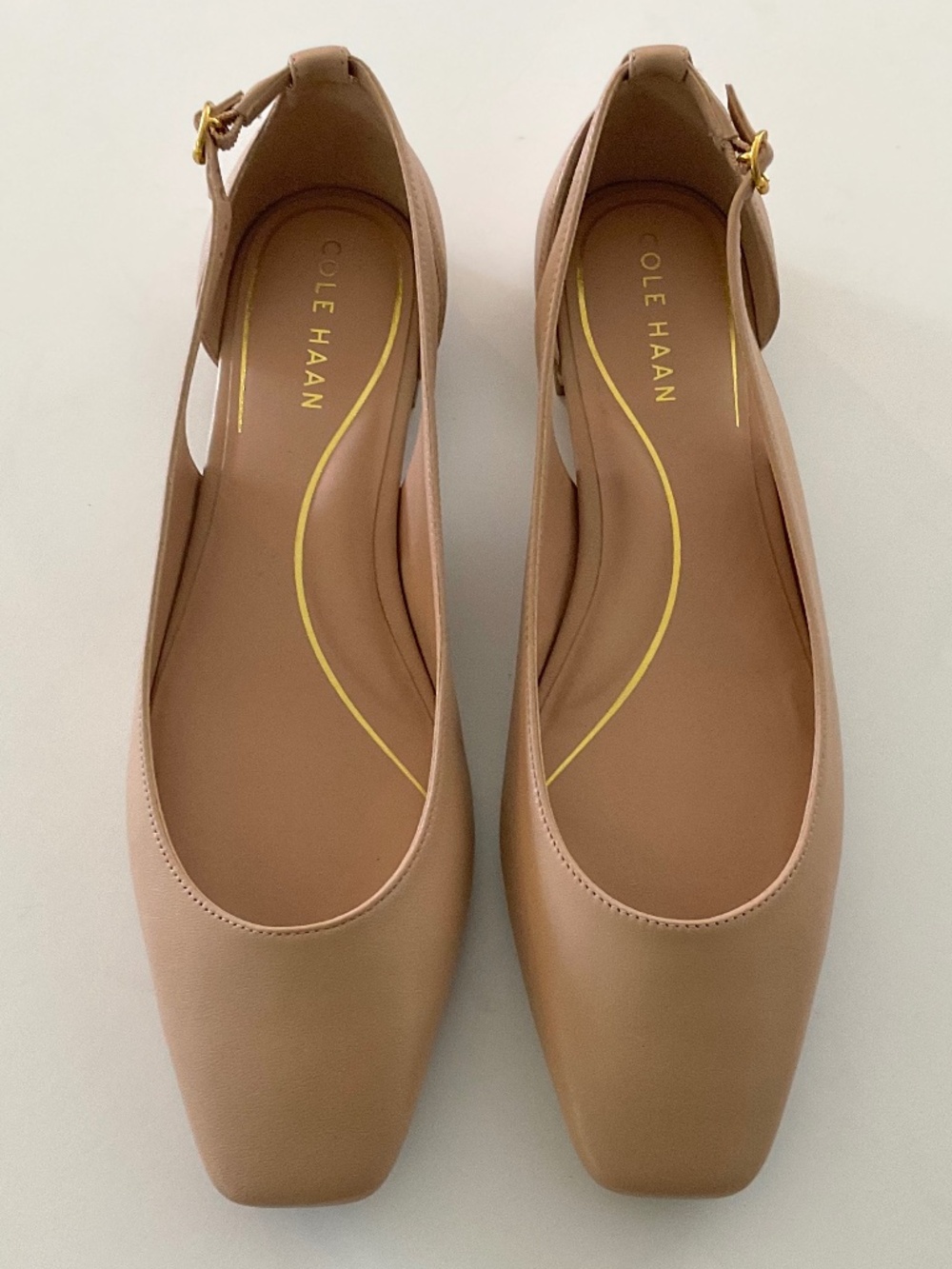COLE HAAN Bria Cutout Flat Square Toe In Brush Tan Leather Size 9.5 NEW - Picture 10 of 11
